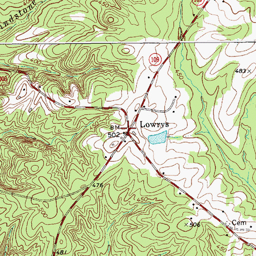 Topographic Map of Lowrys, NC