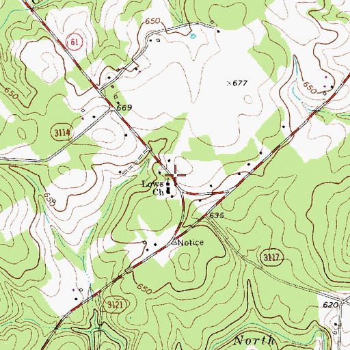 Topographic Map of Lows Church, NC