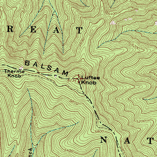 Topographic Map of Luftee Knob, NC