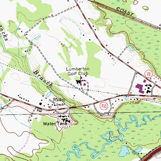 Topographic Map of Lumberton Golf Club, NC