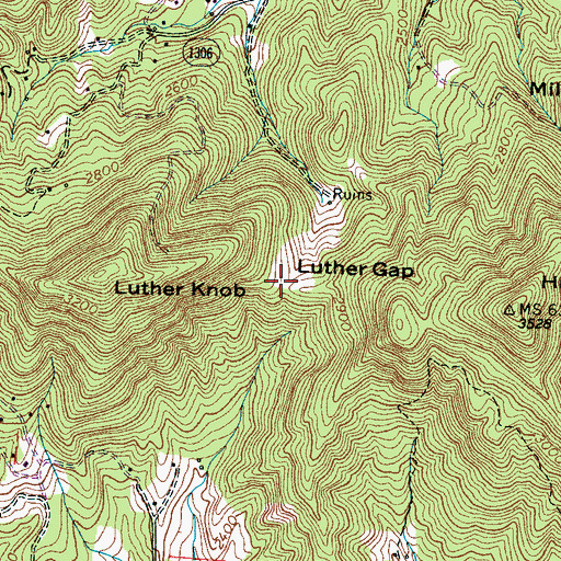 Topographic Map of Luther Gap, NC