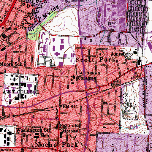 Topographic Map of Lutheran College, NC