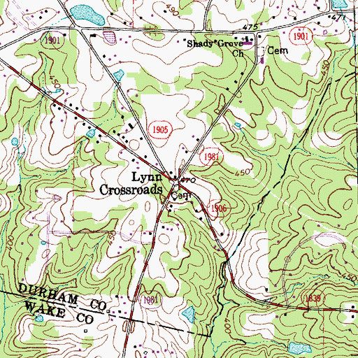 Topographic Map of Lynn Crossroads, NC