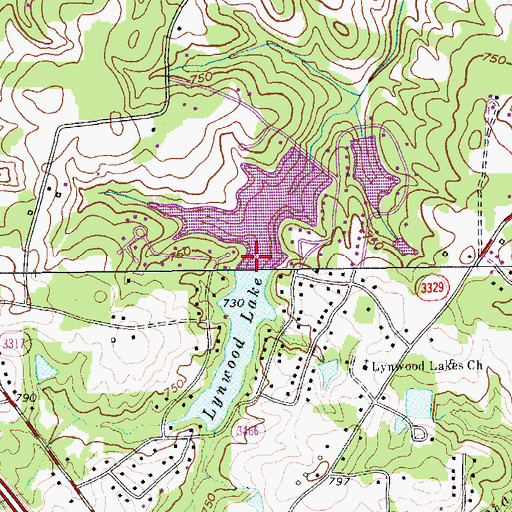 Topographic Map of Lynnwood Lake, NC