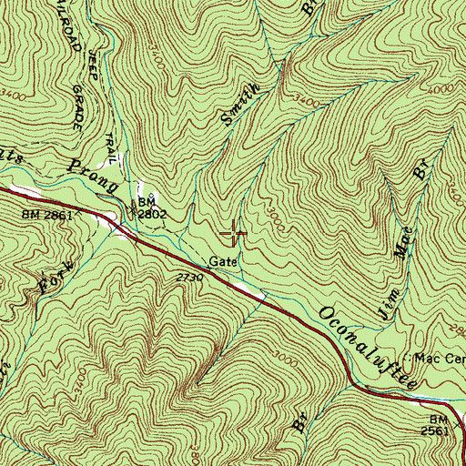 Topographic Map of Kephart Prong Cemetery, NC