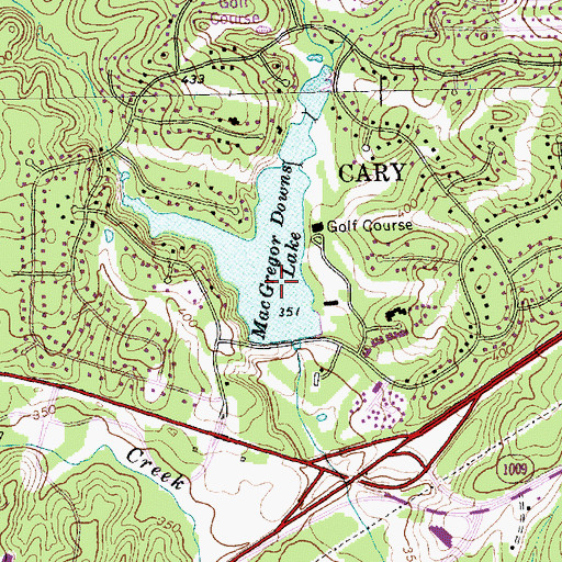 Topographic Map of MacGregor Downs Lake, NC