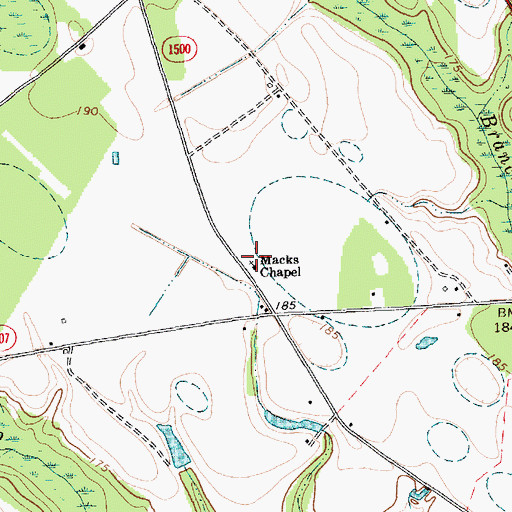Topographic Map of Macks Chapel, NC