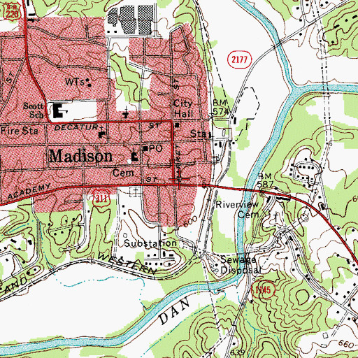 Topographic Map of Madison, NC