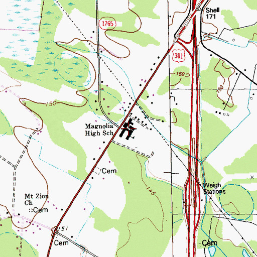 Topographic Map of Magnolia High School, NC