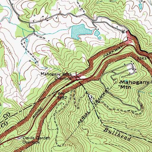 Topographic Map of Mahogany Rock Overlook, NC