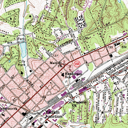 Topographic Map of Main Street Church, NC