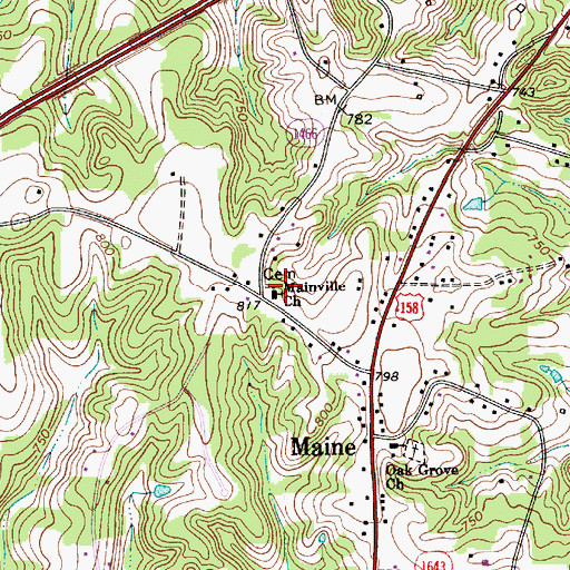 Topographic Map of Mainville Church, NC