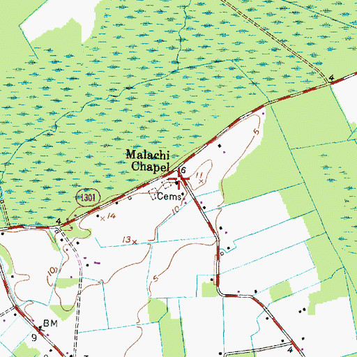 Topographic Map of Malachi Chapel, NC