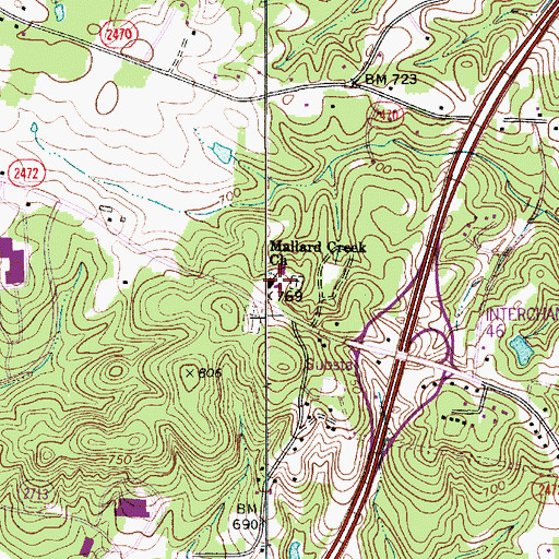 Topographic Map of Mallard Creek Church, NC