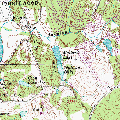 Topographic Map of Mallard Lake, NC