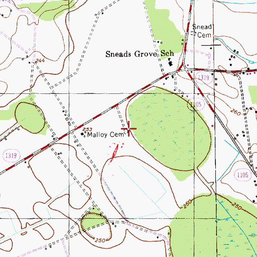 Topographic Map of Malloy Cemetery, NC