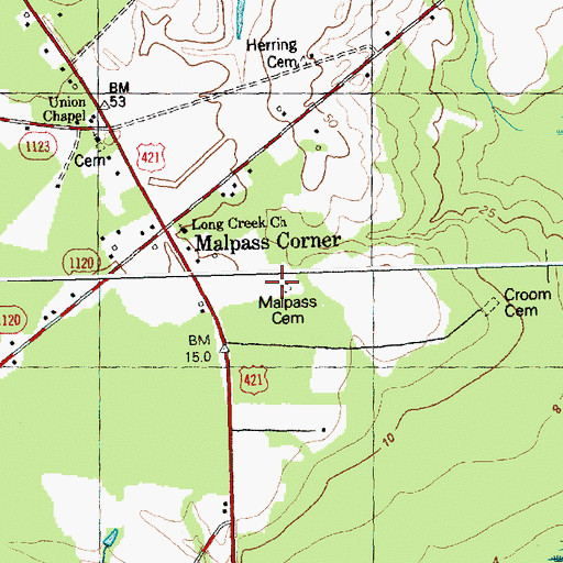 Topographic Map of Malpass Cemetery, NC