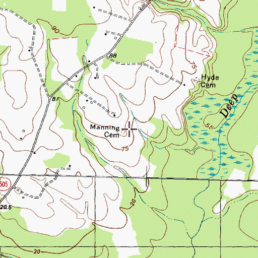 Topographic Map of Manning Cemetery, NC