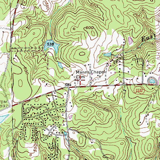 Topographic Map of Manns Chapel Cemetery, NC