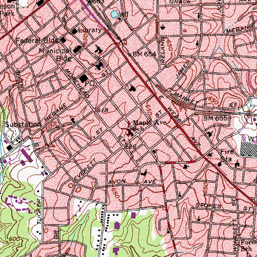 Topographic Map of Maple Avenue School, NC
