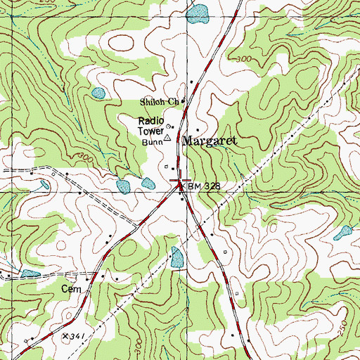 Topographic Map of Margaret, NC