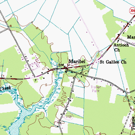 Topographic Map of Maribel, NC