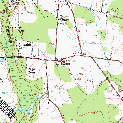 Topographic Map of Marietta Cemetery, NC