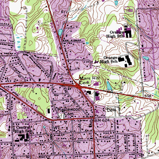 Topographic Map of Cresmont Memorial Park, NC