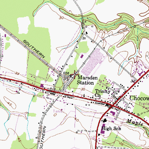Topographic Map of Marsden Station, NC
