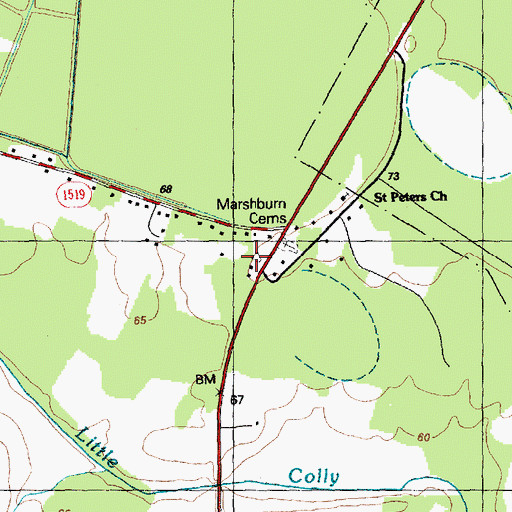 Topographic Map of Marshburn Cemeteries, NC