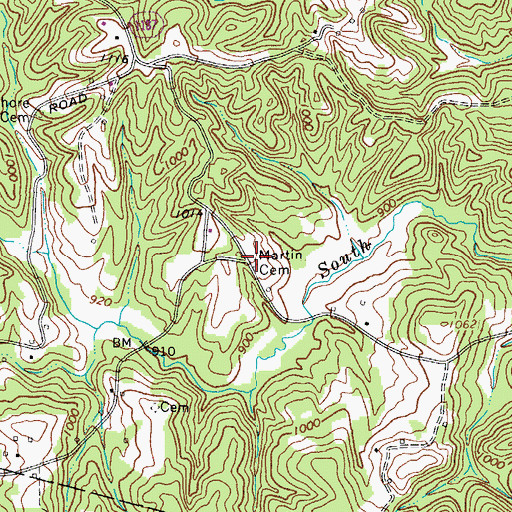 Topographic Map of Martin Cemetery, NC