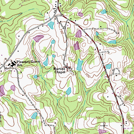 Topographic Map of Martins Chapel, NC