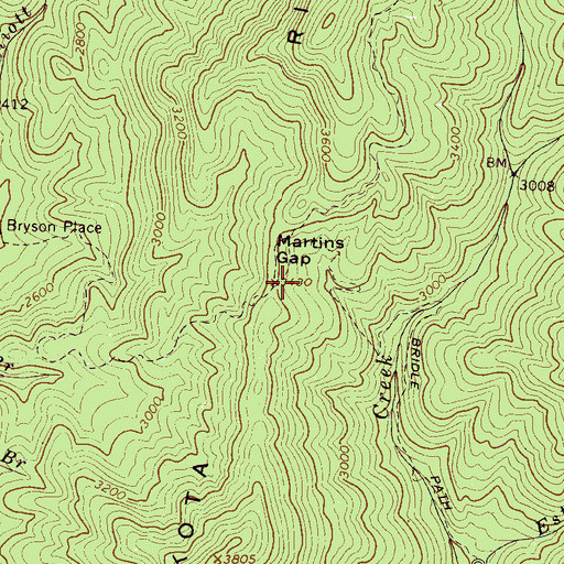 Topographic Map of Martins Gap, NC