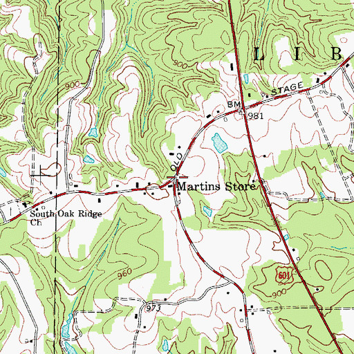 Topographic Map of Martins Store, NC