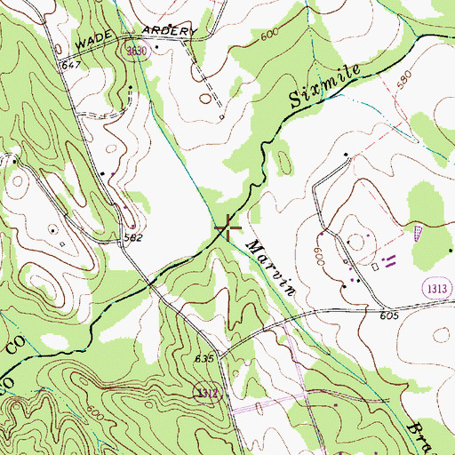 Topographic Map of Marvin Branch, NC