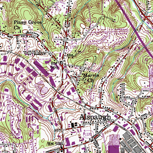 Topographic Map of Marvin Church, NC