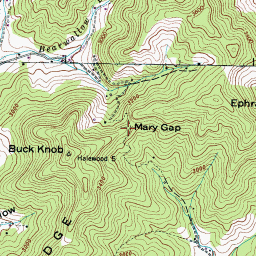 Topographic Map of Mary Gap, NC