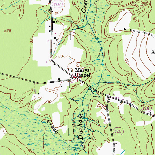 Topographic Map of Marys Chapel, NC