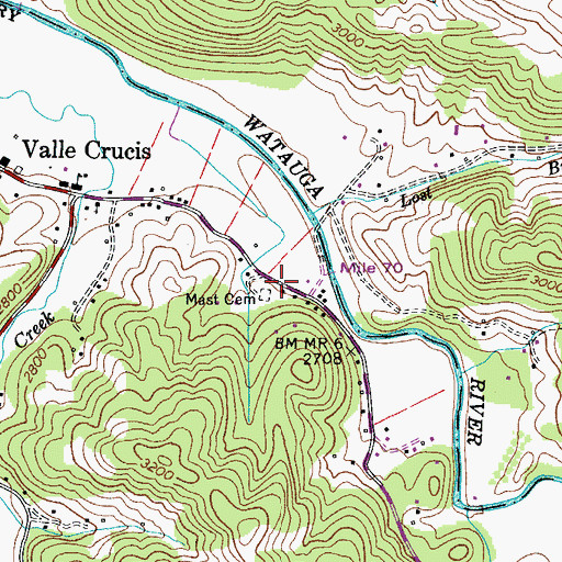 Topographic Map of Mast Cemetery, NC