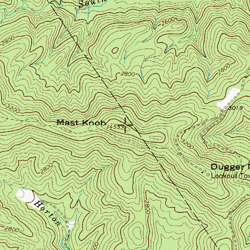 Topographic Map of Mast Knob, NC