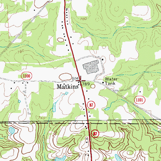 Topographic Map of Matkins, NC