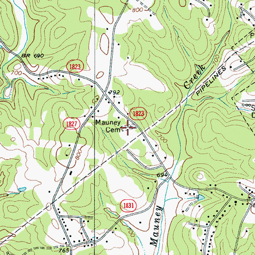 Topographic Map of Mauney Cemetery, NC