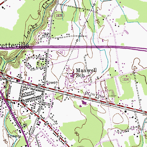 Topographic Map of Maxwell School, NC