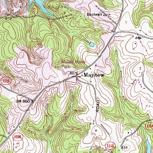 Topographic Map of Mayhew, NC