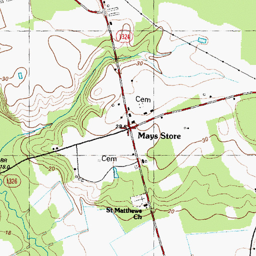 Topographic Map of Mays Store, NC