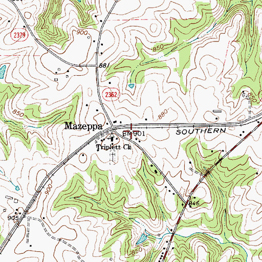 Topographic Map of Mazeppa, NC