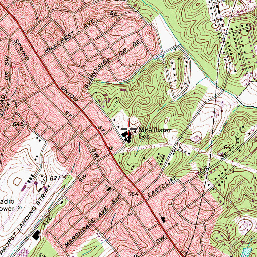 Topographic Map of McAllister School, NC