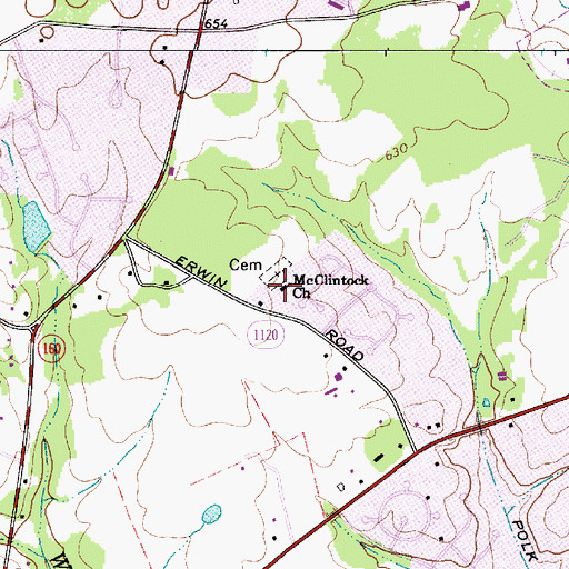 Topographic Map of McClintock Church, NC
