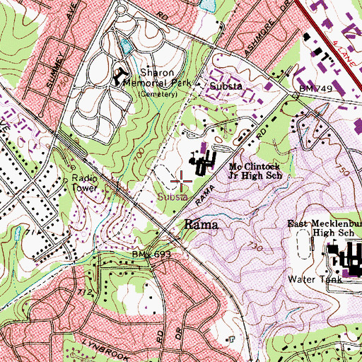 Topographic Map of McClintock Middle School, NC