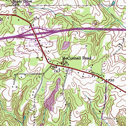 Topographic Map of McConnell Road Church, NC